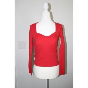 Old Navy Women's Red Ribbed Sweetheart Neckline Long Sleeve Sweater Size S
